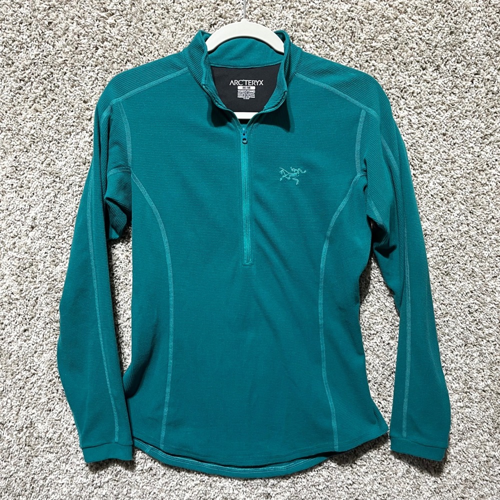 Arc'teryx Teal Waffle Knit Half Zip Pullover Sweatshirt Jacket in Size Medium